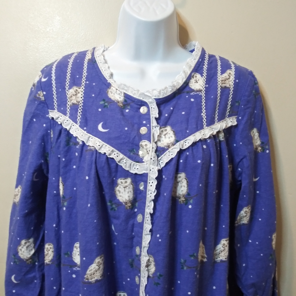 Lanz of Salzburg Harry Potter Style White Owl Patterned Purple Flannel Nightgown - Picture 2 of 12